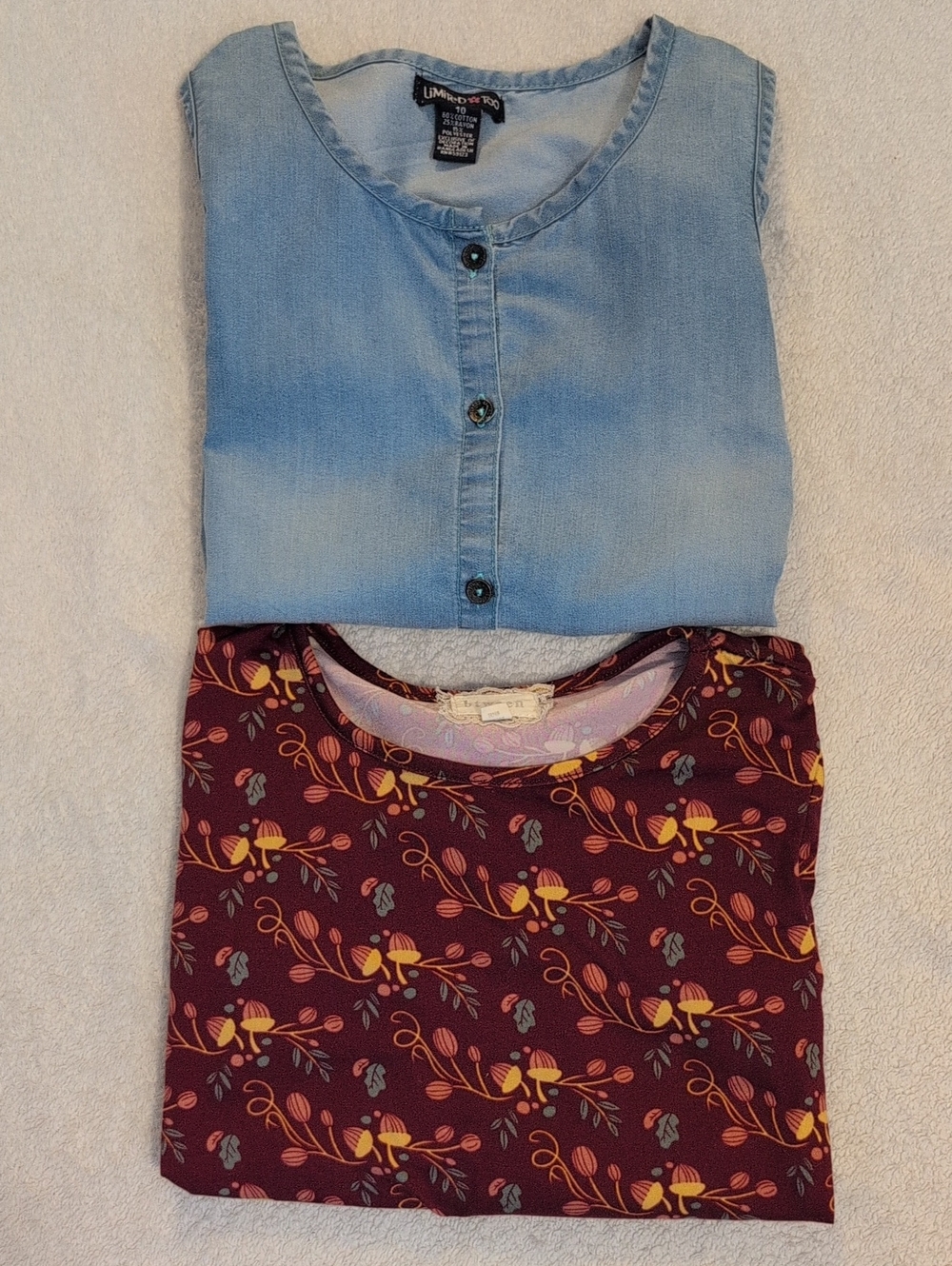 Girls Size 10 Limited Too Denim Look Top & btween Floral Shirt Bundle